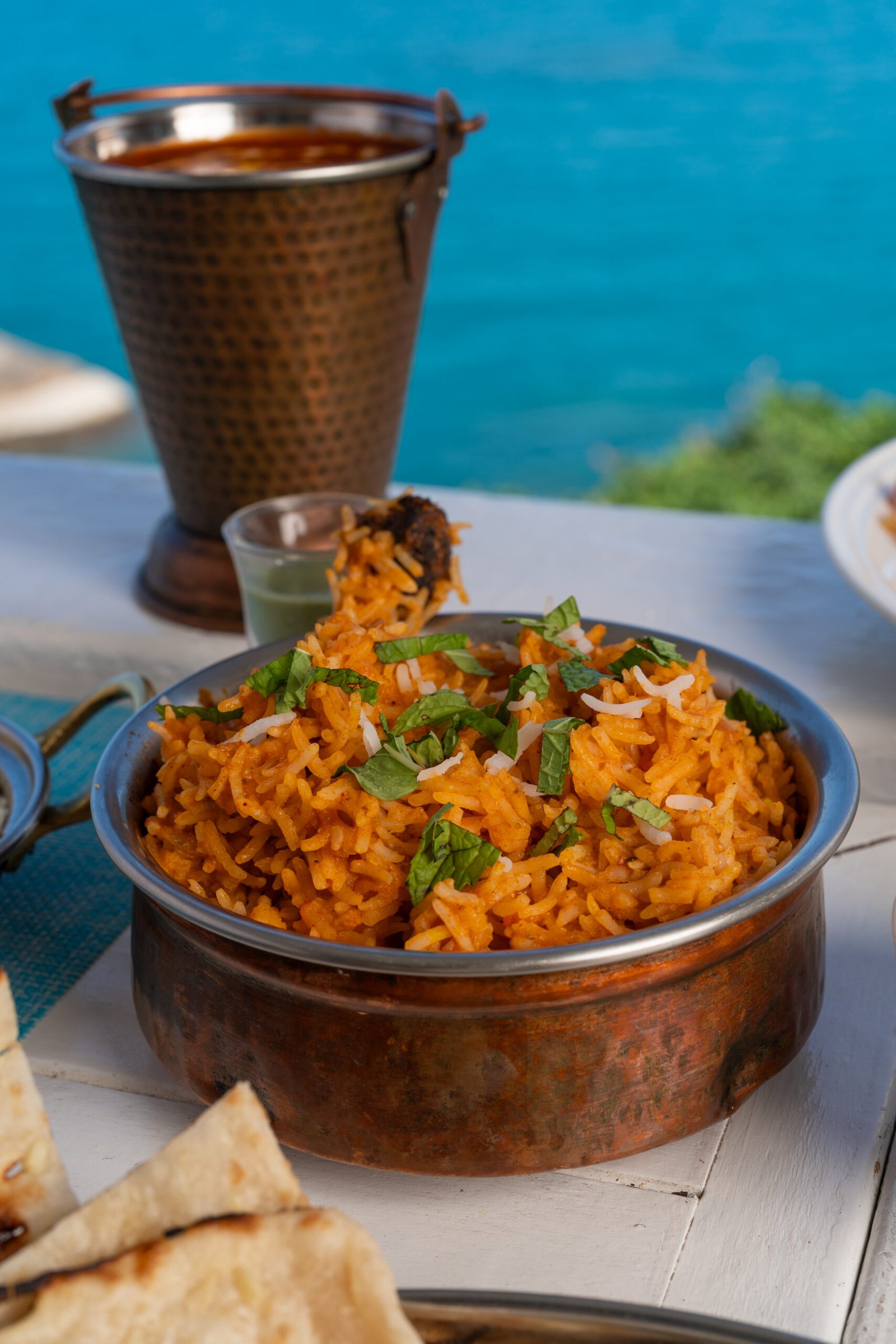 Authentic Indian biryani served with panoramic ocean views in Koh Samui