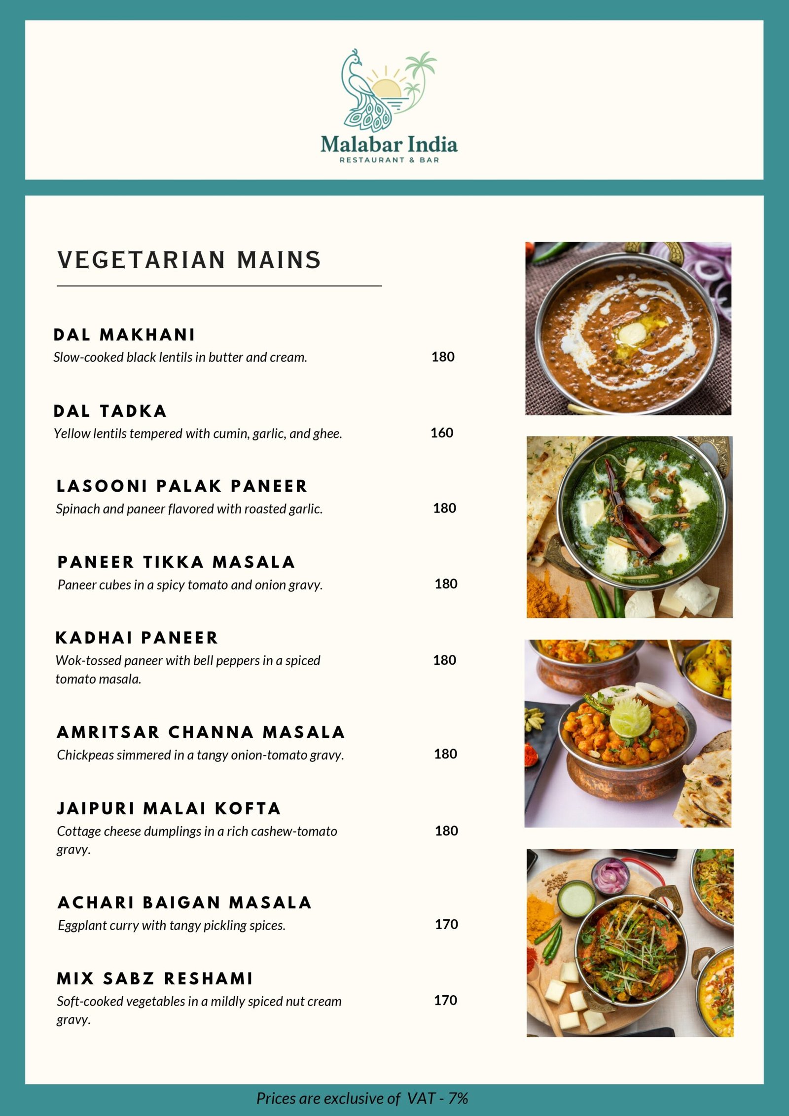 Vegetarian Indian food at Malabar India Koh Samui